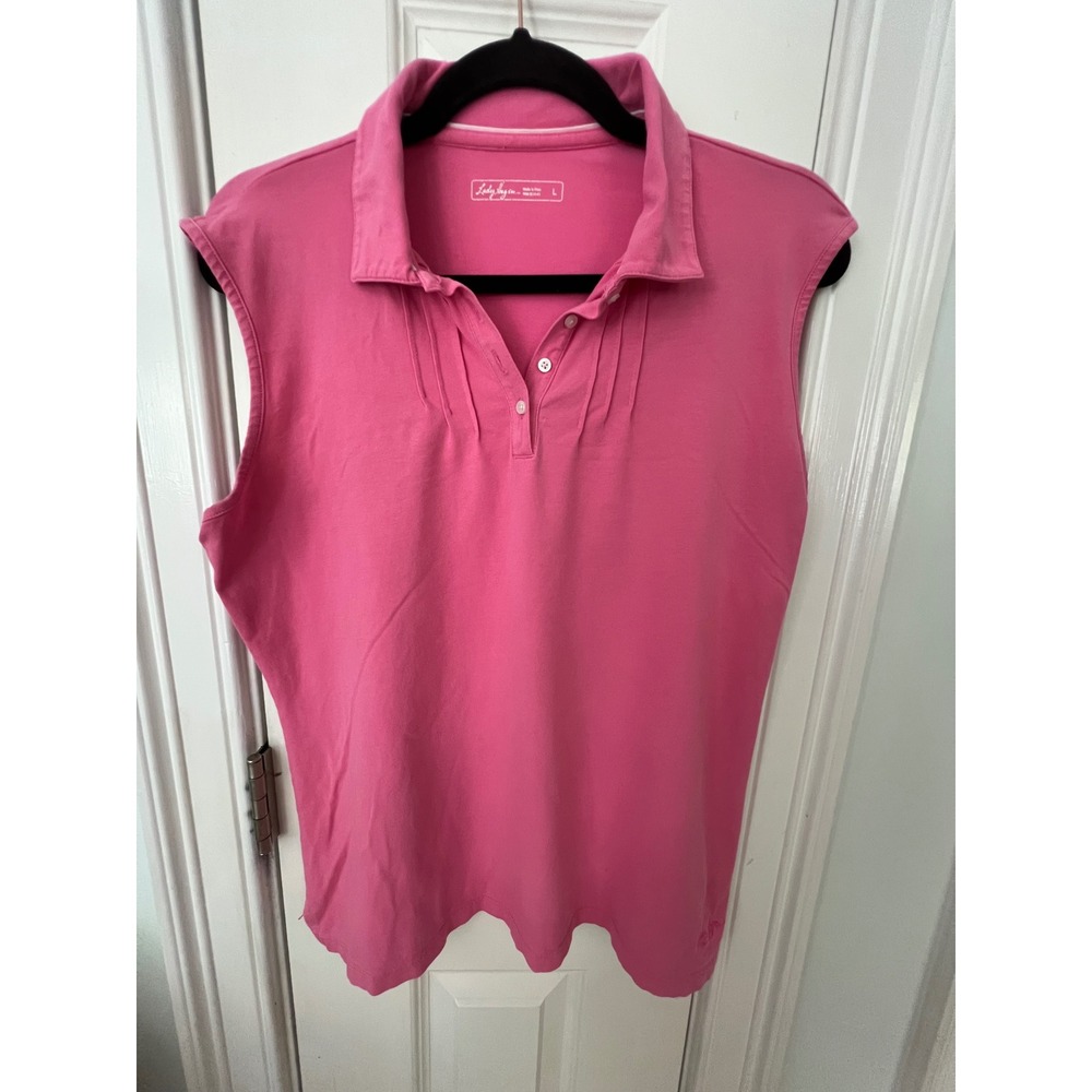 Lady Hagen Pink Sleeveless Golf Polo Shirt Pima Cotton Blend Pleated Placket L